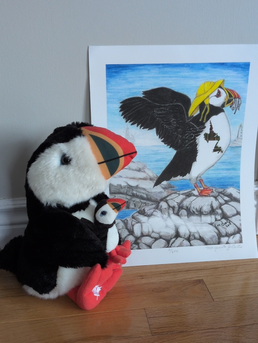 Marguerite J. Curtis "Transitions" Signed Puffin Art Print 2/300 & Plush Toy Set